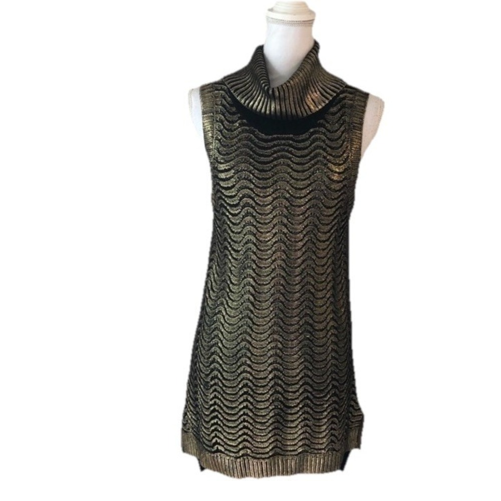 Gianni Bini Shimmery Gold Turtleneck Sweater Tunic, Size Small
